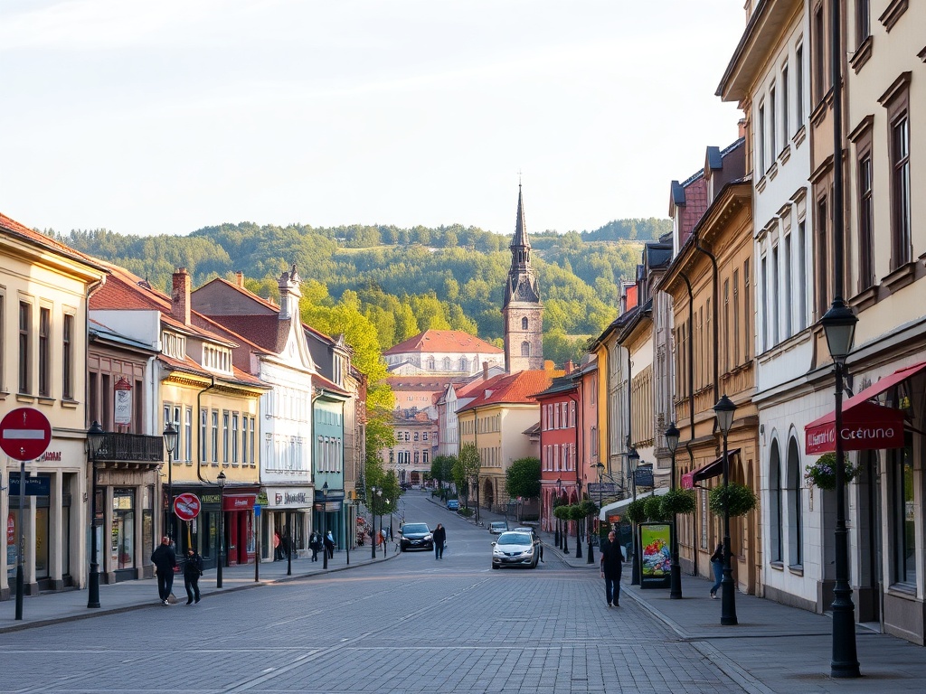 Mapa pokazująca rozmieszczenie infrastruktury usługowej w Złotoryi, z uwzględnieniem sklepów, aptek i banków.
